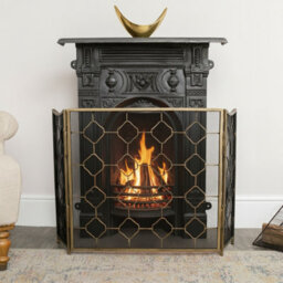 Melody Maison Antique Gold Geometric Detailed Metal Fire Screen - 106Cm X 62.5Cm - thumbnail 1