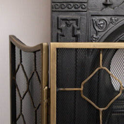 Melody Maison Antique Gold Geometric Detailed Metal Fire Screen - 106Cm X 62.5Cm - thumbnail 4
