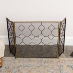 Melody Maison Antique Gold Geometric Detailed Metal Fire Screen - 106Cm X 62.5Cm - thumbnail 7