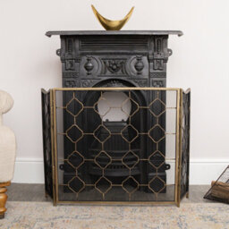 Melody Maison Antique Gold Geometric Detailed Metal Fire Screen - 106Cm X 62.5Cm - thumbnail 3