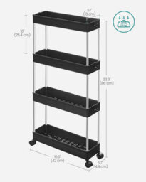 Songmics Mobile Storage Trolley, 4 Level Rolling Kitchen Cart With Wheels, Tall Bathroom Organizer, Office Storage, Ink Black - thumbnail 2