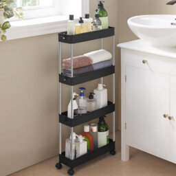 Songmics Mobile Storage Trolley, 4 Level Rolling Kitchen Cart With Wheels, Tall Bathroom Organizer, Office Storage, Ink Black - thumbnail 1