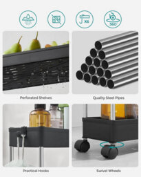 Songmics Mobile Storage Trolley, 4 Level Rolling Kitchen Cart With Wheels, Tall Bathroom Organizer, Office Storage, Ink Black - thumbnail 6