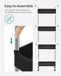Songmics Mobile Storage Trolley, 4 Level Rolling Kitchen Cart With Wheels, Tall Bathroom Organizer, Office Storage, Ink Black - thumbnail 7