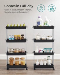 Songmics Mobile Storage Trolley, 4 Level Rolling Kitchen Cart With Wheels, Tall Bathroom Organizer, Office Storage, Ink Black - thumbnail 4