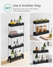 Songmics Mobile Storage Trolley, 4 Level Rolling Kitchen Cart With Wheels, Tall Bathroom Organizer, Office Storage, Ink Black - thumbnail 5