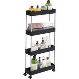 Songmics Mobile Storage Trolley, 4 Level Rolling Kitchen Cart With Wheels, Tall Bathroom Organizer, Office Storage, Ink Black - thumbnail 8