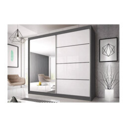 Arte Contemporary White Gloss Front & Graphite Wardrobe W203Cm H218Cm D61Cm With Mirrored Sliding Doors