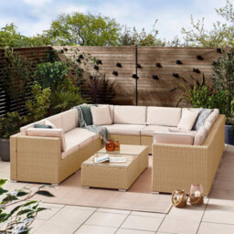 Furniturebox Orlando Beige Rattan Garden Sofa, Modular Outdoor Patio Garden Sofa, Table & 10 Chairs Garden Corner Sofa Set + Cover - thumbnail 2