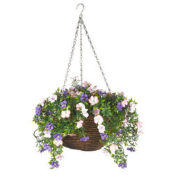 Smart Garden Pertunia Artificial Blue/ White Round Plastic Hanging Basket, 30Cm
