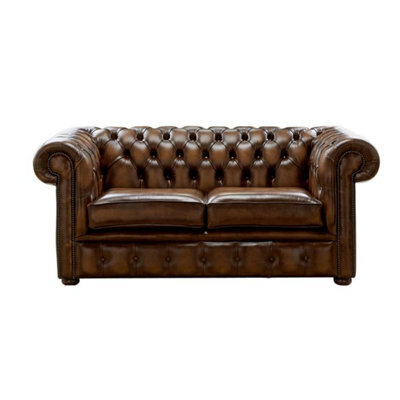 Chesterfield 2 Seater Antique Tan Leather Sofa Settee Bespoke In Classic Style - image 1