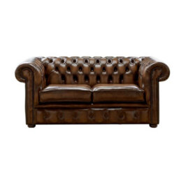 Chesterfield 2 Seater Antique Tan Leather Sofa Settee Bespoke In Classic Style - thumbnail 1