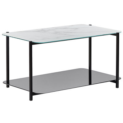 Beliani Coffee Table Gloster Tempered Glass White Marble - image 1