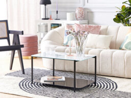 Beliani Coffee Table Gloster Tempered Glass White Marble - thumbnail 2