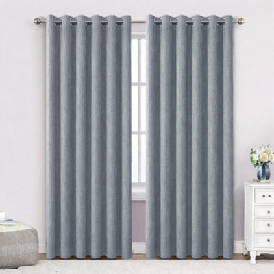 Bedlooms Grey Linen Curtain 100% Blackout Thermal Insulated Eyelet Curtain (Pair) 66 X 72 Inches With Tie Back Two - image 1