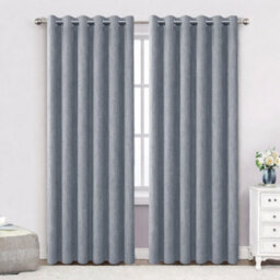 Bedlooms Grey Linen Curtain 100% Blackout Thermal Insulated Eyelet Curtain (Pair) 66 X 72 Inches With Tie Back Two - thumbnail 1