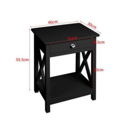 01 Black Wooden Sofa Side Table With Shelf & Drawer Bedside Table Cabinet Storage Stand - thumbnail 2