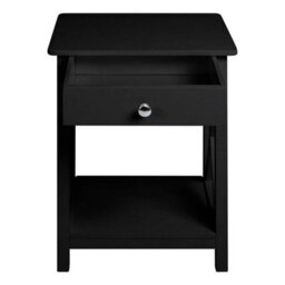 01 Black Wooden Sofa Side Table With Shelf & Drawer Bedside Table Cabinet Storage Stand - thumbnail 4