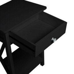 01 Black Wooden Sofa Side Table With Shelf & Drawer Bedside Table Cabinet Storage Stand - thumbnail 5