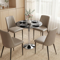 Homcom Round Bar Table, Dining Table With Tempered Glass Top And Steel Frame - thumbnail 7
