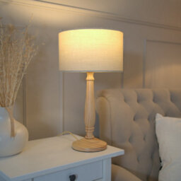 Valuelights Victoria Traditional Light Wood Candlestick Table Lamp With Natural Drum Shade - Led Bulb Included