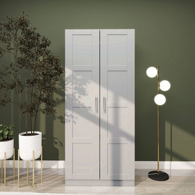 Homcom Wardrobe For Bedroom, Double Wardrobe With Hanging Rail, Grey - image 1