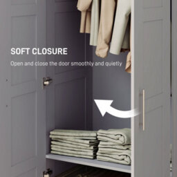 Homcom Wardrobe For Bedroom, Double Wardrobe With Hanging Rail, Grey - thumbnail 5
