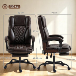 Homcom Home Office Chair Reclining Function High Back, Brown - thumbnail 3