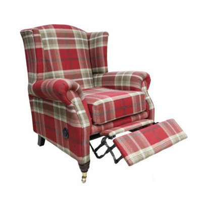 Reclining Original Fireside High Back Armchair Balmoral Red Check Fabric P And S In Stock - image 1
