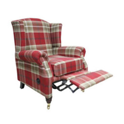 Reclining Original Fireside High Back Armchair Balmoral Red Check Fabric P And S In Stock - thumbnail 2