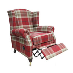 Reclining Original Fireside High Back Armchair Balmoral Red Check Fabric P And S In Stock