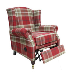 Reclining Original Fireside High Back Armchair Balmoral Red Check Fabric P And S In Stock - thumbnail 3