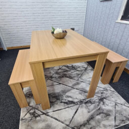 Kosy Koala 4 Seater Dining Table Set With 2 Benches Light Wood Effect Modern Rectangular Dining Table 140 Cm X 80 Cm X 75 Cm - thumbnail 7