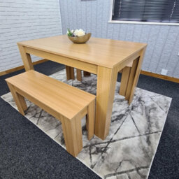 Kosy Koala 4 Seater Dining Table Set With 2 Benches Light Wood Effect Modern Rectangular Dining Table 140 Cm X 80 Cm X 75 Cm - thumbnail 2