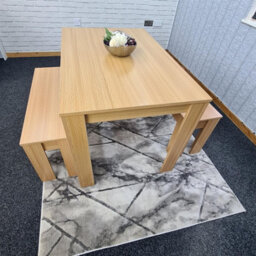 Kosy Koala 4 Seater Dining Table Set With 2 Benches Light Wood Effect Modern Rectangular Dining Table 140 Cm X 80 Cm X 75 Cm - thumbnail 1
