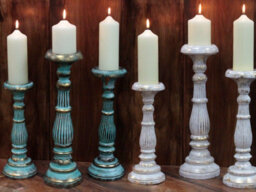 Serenityy Large White Gold Albesia Wood Candle Stand - Hand-Carved Vintage Design - thumbnail 4