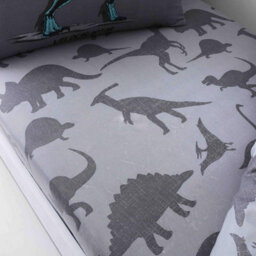 Gc Gaveno Cavailia Kids Fitted Sheet Dino Friend Double Charcoal Pollycotton Animal Sheet With Pillowcase For Childern Bedding