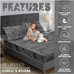 Gc Gaveno Cavailia Kids Fitted Sheet Dino Friend Double Charcoal Pollycotton Animal Sheet With Pillowcase For Childern Bedding - thumbnail 2
