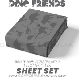 Gc Gaveno Cavailia Kids Fitted Sheet Dino Friend Double Charcoal Pollycotton Animal Sheet With Pillowcase For Childern Bedding - thumbnail 3