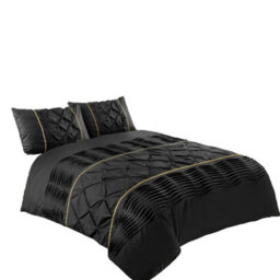 Duvet Cover And Pillowcase Set Pintuck Pleated Design Polycotton Linen Black - thumbnail 2