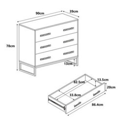 Melody Maison Black 3 Drawer Chest Of Drawers - Luna Black Range - thumbnail 7