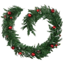 Tectake Christmas Garland - Artificial, With Baubles, Pine Cones And Berries - Red/green
