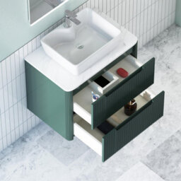 Royal Bathrooms Avenza 600mm Deep Moss Green Wall Hung Bathroom Countertop Vanity Unit 2 Drawer With Cube Basin - thumbnail 5