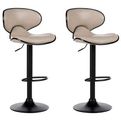 Beliani Set Of 2 Bar Chairs Conway Faux Leather Swivel Light Beige - image 1