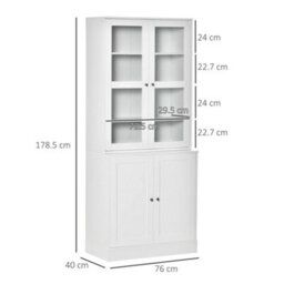 Bookcase With Glass Doors And Adjustable Shelves For Study, White - thumbnail 2