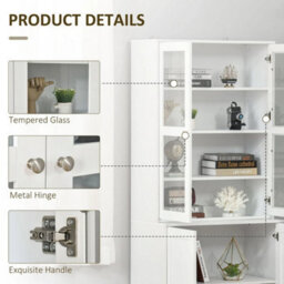 Bookcase With Glass Doors And Adjustable Shelves For Study, White - thumbnail 3