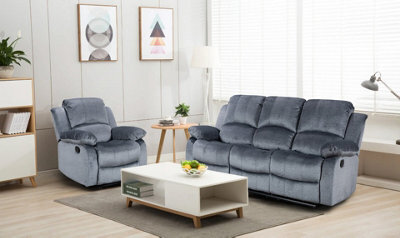 Grey Chenille Fabric 3 + 1 Seater Manual Recliner Sofa And Armchair Set Valencia - image 1