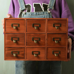 9 Drawers Solid Wood  Cabinet Storage Organiser Small Chest Unit Desktop - thumbnail 4