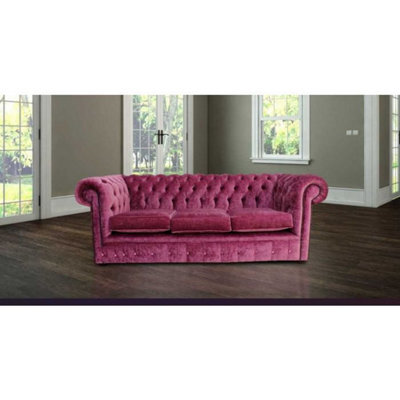 Chesterfield Handmade 3 Seater Sofa Settee Modena Rose Pink Velvet Fabric In Classic Style - image 1