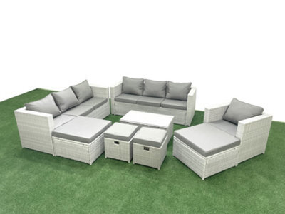 Fimous Rattan Garden Furniture Set 8 Pieces Outdoor Garden Sofa Chair Coffee Table Set 4 Stools Light Grey - image 1